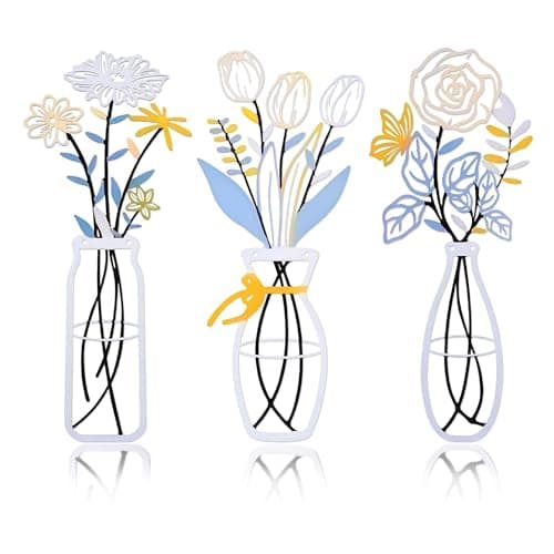 ArtCachet 3-Piece Metal Floral Wall Art - Bathroom Arts & Modern Farmhouse Decor,Home Wall Decors Sculptures for Living Room, Dining Room, Bedroom Wall Decorations & Housewarming Gift(Blue, Vase-C) - Image 1