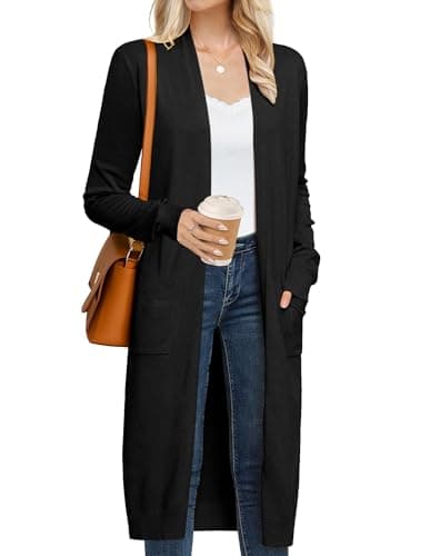 GRACE KARIN Women's 2026 Trendy Long Cardigan Sweaters Lightweight Open Front Long Sleeve Maxi Duster Coats Spring Clothes with Pockets Summer Clothing for Women (Black,2XL) - Image 1
