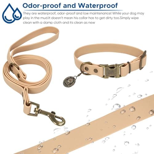 Wisedog Waterproof Dog Collar and Leash Set, Adjustable Puppy Collar with Cute Tag 4FT Dog Leash with Poop Bag for Small Medium Large Dogs (XS, Sand Color) - Thumbnail 4