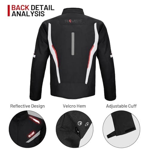 RKV86 Mens Motorcycle Jacket with Detachable Thermal Liner & Knee Pads CE Armored Riding Jacket Water-Repellent Windproof for All Season (Black-White XXL) - Thumbnail 5