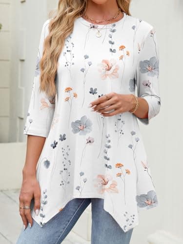 JUSTFASHIONNOW Womens Plus Size Tops 3/4 Sleeve Womens Shirts Loose Fit Dressy Casual Tunics Or Tops to Wear with Leggings（White，3X-Large - Thumbnail 5
