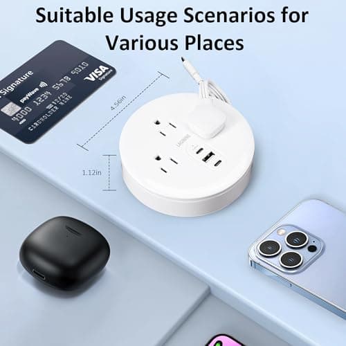 Wall Outlet Extender with Shelf, 10 in 1 Surge Protector, 8 AC Outlets, 2 USB Charging Ports - Home & Dorm Plug Expander - Thumbnail 3