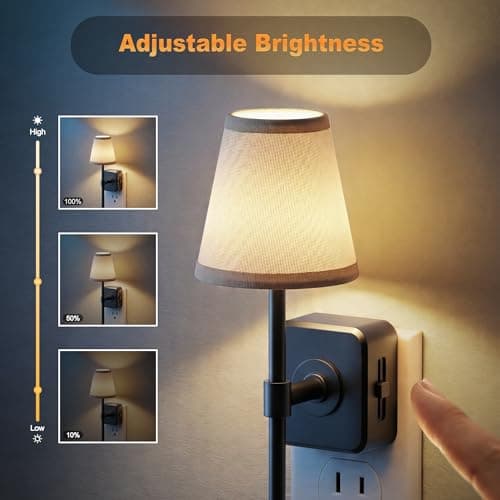 JandCase Night Lights Plug into Wall, Vintage Nightlights, Dusk to Dawn Sensor, 0-100LM Dimmable, Pleated Fabric Beige Lamp for Living Room Bedroom Hallway - Thumbnail 2