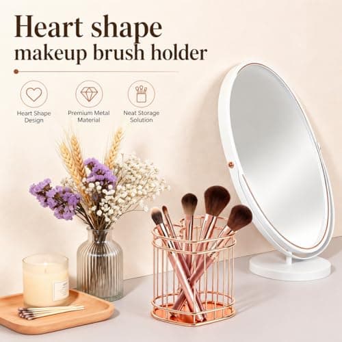 HBPHBP Makeup Brush Holder Organizer，Heart shapeMetal Makeup Organizers Countertop，Cosmetic Brushes Container for Vanity，Desktop, Bathroom(Heart shape) - Thumbnail 4