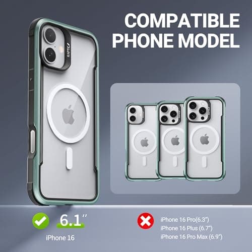 RAPTIC Shield Magnetic for iPhone 16 Case, Compatible with MagSafe, [for 2024 Capture Button Shockproof Clear Case], Military Grade 13FT Drop Tested, Durable Aluminum Frame, 6.1 inch, Green - Thumbnail 2