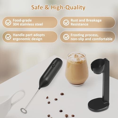 Rechargeable Milk Frother Handheld USB Type-C, Powerful Electric Foam Maker with Stand, Mini Drink Mixer for Coffee Latte, Cappuccino, Mocha, Macchiato, Frappe and Protein Powder - Thumbnail 5