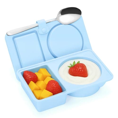 Dalycro Silicone Snack Containers with Lids – Reusable Snack Containers with Double Compartments for Adults Mini Silicone Food Box Perfect for Travel Lunch Gym (Blue) - Image 1