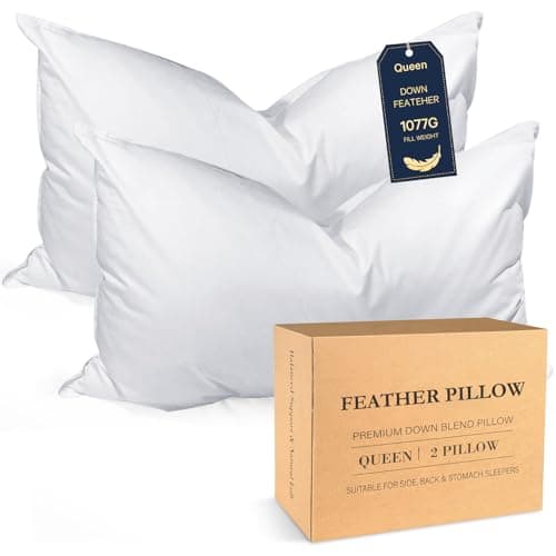 BHZ Goose Down Feather Pillows Queen Size Set of 2, Hotel Collection Bed Pillows for Sleeping Medium Firm Soft Support Pillow for Side and Back Sleepers - Image 1