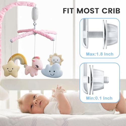 Feisike Crib Mobile for Girls - Baby Mobile for Crib with 35 Lullabies, 3 Modes Digital Musical Box（Turn Only, Music Only, Turn & Music, Pink, Nursery Toys, Nursery Decor, Knob Type - Thumbnail 6