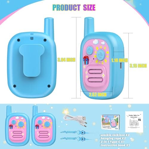 Walkie Talkies for Kids 2 Pack Rechargeable with 3 Miles Long Range, Toddler Walkies Talkies Pink Bule Toys Birthday for 3-8 Years Old Boys Girls for Outdoor Games Camping Hiking - Thumbnail 6