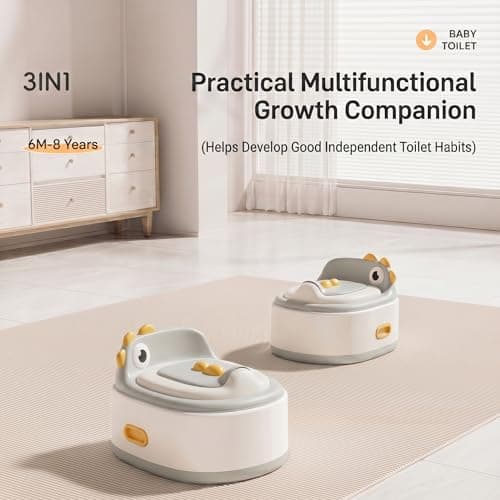 Toddler Potty Toilet for Baby 3-in-1 Training Seat, Potty Chair for kids Portable Removable Seat with Sturdy Step Stool, Splash Guard & Comfortable Backrest, Bowl Easy to Clean - Thumbnail 2