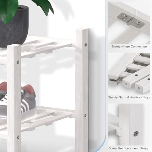 Haddockway 4 Tier Bamboo Shoe Rack Storage Organizer, Multifunctional Free Standing Stackable Shoe Shelf with Grid Panel for Closet,Hallway,Entryway,Small Space 27"x11"x26" - Thumbnail 4