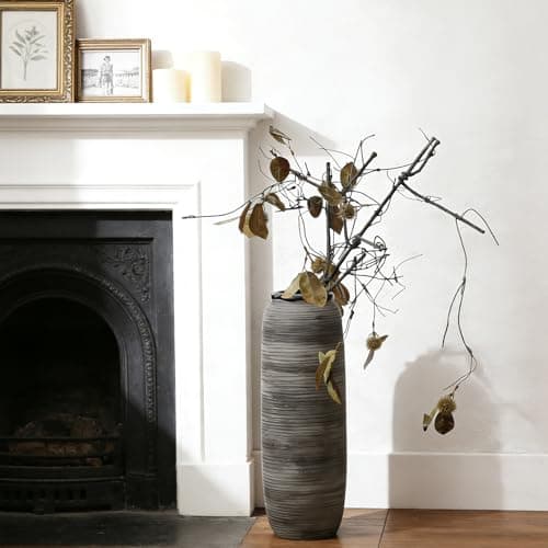 ALMA Black Tall Floor Vase for Pampas Grass, 18'' Gray Extra Large Floor Vase for Home Decor, Big Unique Ceramic Flower Vases for Living Room Floor,Fireplace,Mantel Decoration - Image 1