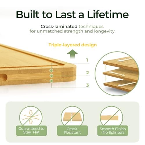 Keechee Wood Cutting Board for Kitchen - Reversible Bamboo Cutting Boards Gift Set of 3 with Juice Groove, Wooden Chopping Board for Meat, Fruit, Vegetables & Cheese (Pre Oiled, Natural) - Thumbnail 5
