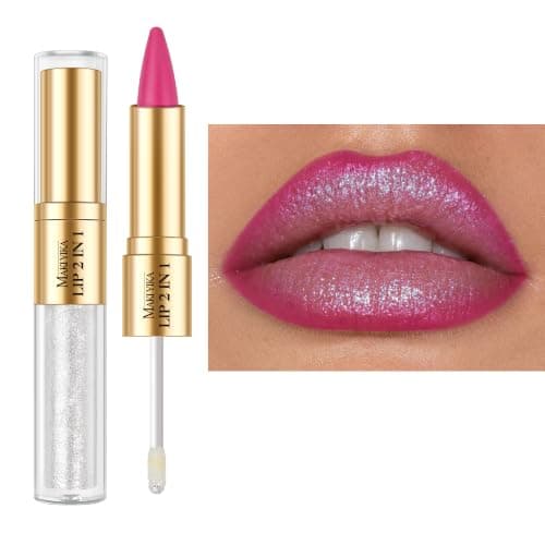 MAKI YIKA Hot Pink Lip Liner Silver Lip Gloss Combo for Women 2in1 Long Lasting Lipsticks for Ombre Lips Waterproof Lipliner Lipstick Cruelty Free,LGA15 - Image 1