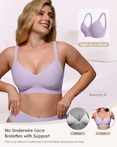 As Fairy Bras for Women- No Underwire, Full Coverage, Push Up, Back Smoothing, Seamless Soft Comfortable Bras Purple 38DDD - Thumbnail 5