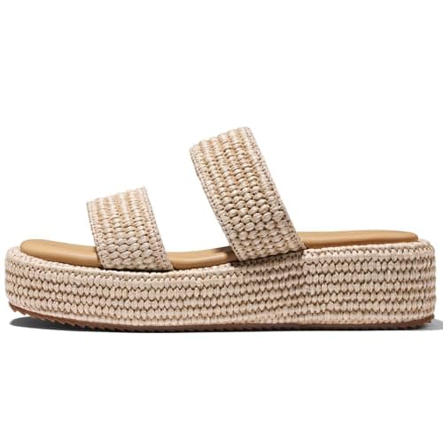 Erocalli Espadrilles for Women Platform Wedge Sandals Cute Summer Beach Vacation Sandal Comfortable Straw Raffia Open Toe Dressy Slides Two Straps Resort Wear 2025
