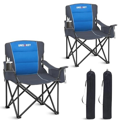Unisakey Oversized Folding Camping Chair for Adults - 450lbs Support - Heavy Duty Portable Lawn Chairs with Side Pocket Cup Holder Cooler Bag for Sports Garden Beach Fishing, Blue 2 Pack - Image 1