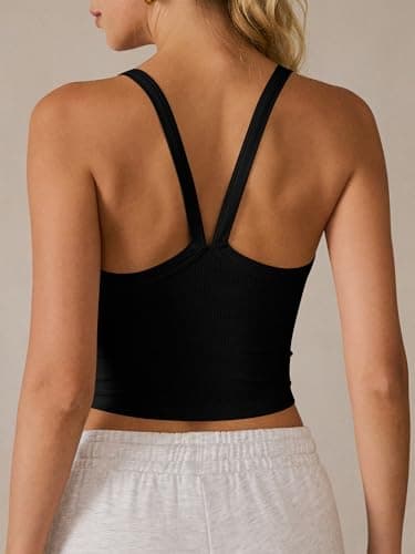 ANRABESS Women's Sleeveless Crop Tops, Soft Ribbed Y Back Tank Tops, Summer Camisole for Going Out, Athletic, Gym and Workout Black Small - Thumbnail 3