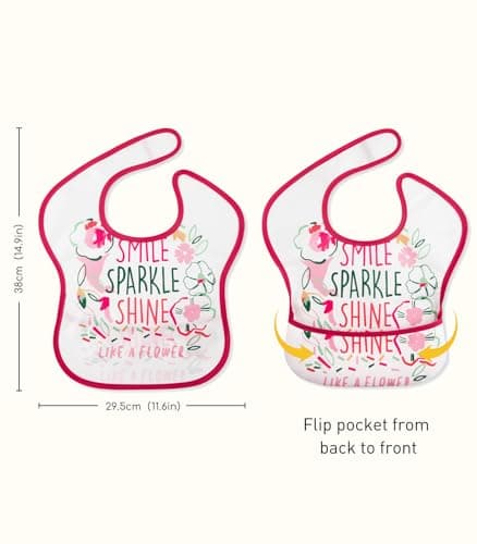 CIVARUA KIDS 3-Pack Waterproof Baby Bibs for Eating - Mess Proof Lightweight Toddler Feeding Bibs with Large Food Catcher, Food-Grade Baby Eating Essentials, Easy to Put On & Clean(Pink Floral) - Thumbnail 5