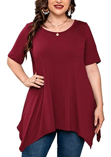 AusLook Plus Size Tunic Top for Women Clothes Short Sleeve Christmas Burgundy 3X Summer Blouse Swing Tee Crewneck Clothing Flowy Shirts for Leggings - Image 1