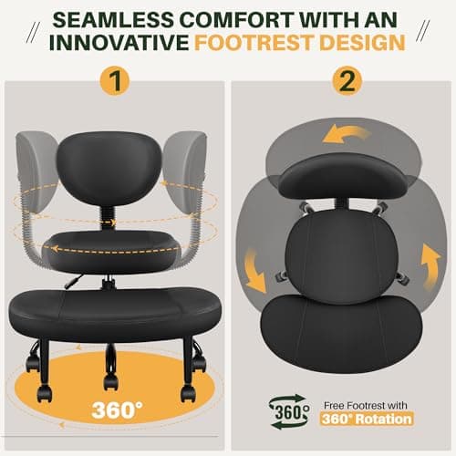 Primy Criss Cross Office Chair - ADHD Cross Legged Chair with Wheels - Adjustable Height Ergonomic Kneeling Desk Chairs for Meditation Yoga Home Office with Backrest, 360°Rotating Footrest - Black - Thumbnail 6