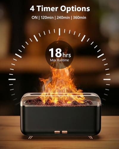 Essential Oil Diffuser, Fireplace Flame Aromatherapy Diffuser 500ml Aroma Humidifier for Home with 8 Colors Night Light, Timer, Auto-Off, Noiseless Scent Diffuser for Bedroom, Office,Yoga - Thumbnail 3