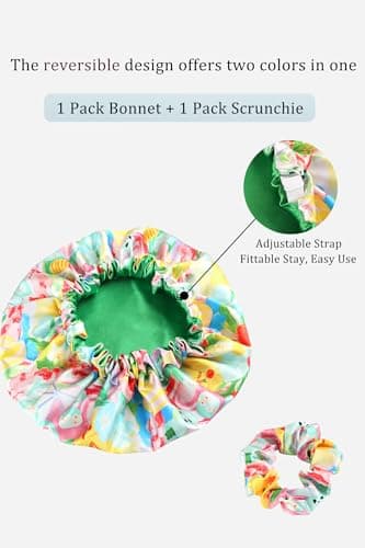 Vettres Silk Hair Bonnet for Sleeping with Scrunchie Adjustable Sleep Bonnets Double Layer Satin Sleep Cap for Curly Hair Colorful Flower - Thumbnail 4