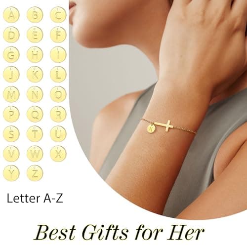 Cross Bracelet for Women, Initial Bracelets for Women Graduation Gift for Her Christian Gifts Dainty Gold W Initial Bracelet Faith Religious Baptism Gifts for Teen Mom Gift - Thumbnail 3