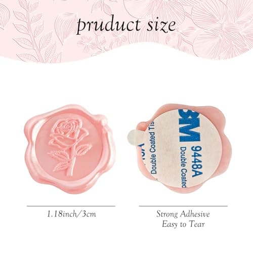 25 Pcs Pink Rose Wax Seal Stickers, Pink Wax Seal for Wedding Invitation, Easy to Use and Good Adhesion Rose Envelope Stickers, Wedding Invitation Accessories - Thumbnail 2