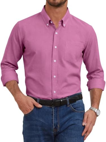 GIANZEN Grade 3.5 Wrinkle-Resistant Men's Pale Violet Red Lightweight Oxford Dress Shirts Long Sleeve Casual Pocket Shirt Pale Violet Red Size XXXXL - Image 1