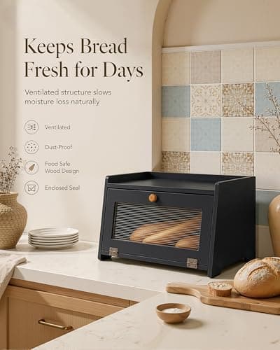 TIRYIUOU Bread Box for Kitchen Countertop: Large Capacity Farmhouse Bread Bin with Acrylic Window, Storage Container for Homemade Bread, Large Bread Holder for Kitchen Counter, Pantry Shelf - Thumbnail 3