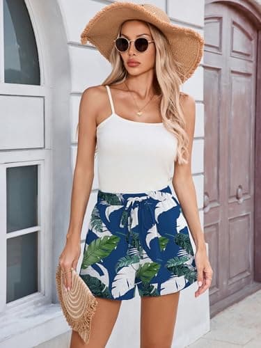Heymoments Women's Wide Leg Shorts Lightweight Tropical Leaf XX-Large High Waisted Flowy DressyLoose Fit Summer Ladies Cute Beach Trousers with Pockets - Thumbnail 5