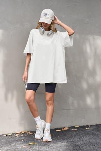 Tankaneo Womens Oversized Tshirts Crew Neck Short Raglan Sleeve Tunic Tops Summer Casual Loose Fit Workout Tee Shirts White - Thumbnail 2