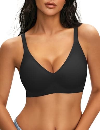 NIASOUL Women's Wireless Push Up Bra Seamless Deep V Bralette No Underwire Comfortable Supportive Bra Black - Image 1