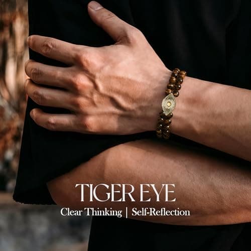 Evil Eye Bracelets for Men, 8MM Black Obsidian Lapis Lazuli Tiger Eye Stretch Beaded Protection Bracelet Guardian Jewelry Gifts with Meaning Card Meaningful Gift for Him (Birthday/Graduation/New Job) - Thumbnail 3