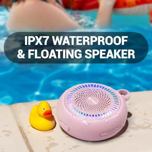 SOWO Small Waterproof Speaker Bluetooth Portable Wireless - Clip Speaker for Shower - Powerful Bass and Louder Volume - Colorful Lights and Lightweight for Travel,Kitchen,Pool - Pink - Thumbnail 5