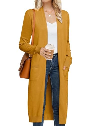 GRACE KARIN Women's 2026 Trendy Long Cardigans Sweater Lightweight Open Front Long Sleeve Maxi Duster Coats with Pockets(Mustard,S) - Image 1