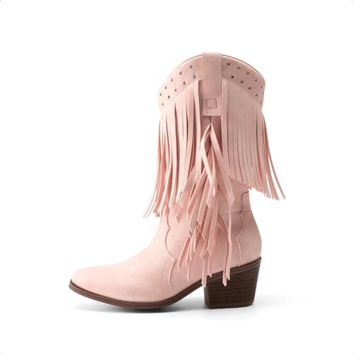 DREAM PAIRS Girls Cowboy Boots with Tassel Fringe Cowgirl Boots Kids Western Boots Stylish & Comfortable,Size 12 Little Kid,Pink,KKUMMB2508 - Thumbnail 3