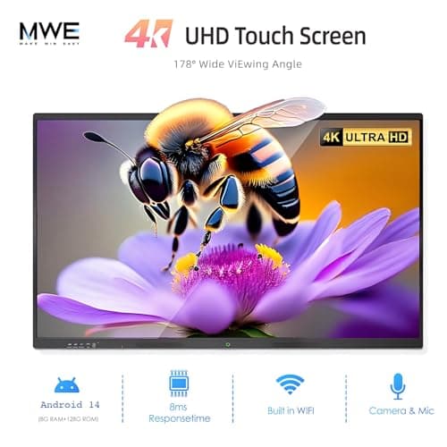 QIXZOCV 75" Smart Board for Business, Large Interactive Whiteboard with Multi-Touch, 4K Electronic Board with Screen Sharing, Bluetooth/WiFi/HDMI, Camera & Mic, Android 13,8+128G (Wall Mount Included) - Thumbnail 3