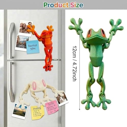 7 Pcs 3D Printed Animals Frog Fridge Magnets, Funny Refrigerator Magnets with Movable Joint and Pose Different Positions for Home Office Decoration, Frog Gifts IdeaI for Women Mom Men - Thumbnail 2