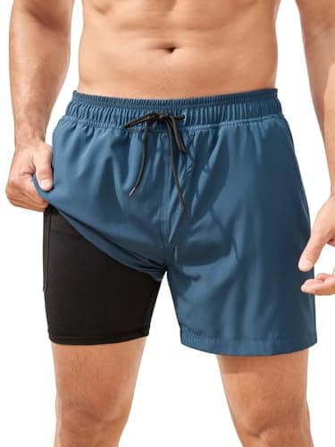 SILKWORLD Mens Swim Trunks with Compression Liner Zipper Pockets Bathing Suit 6 Inch Quick-Dry Swimming Shorts, Copenhagen Blue, X-Large - Image 1