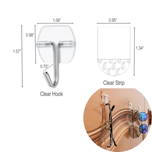 25 Small Wall Hooks for Hanging, with 30 Removable Strips, Clear Hanger Hooks, Damage-Free Utility Hooks with Adhesive Strips, Wire Toggle Wall Hook for Key, Hat, Decor, Door, Clear, Value Pack - Thumbnail 2
