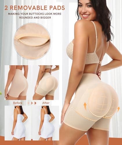Figninget Hip Pads For Women Hip Dip Pads Shapewear Shaping Shortss Tummy Control Panties Butt Padded For Bigger Butt Beige L - Thumbnail 3