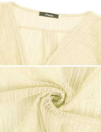 iClosam Women Sheer Shrug Tie Front 3/4 Sleeve Cropped Bolero Shrug Cardigan (Beige, Large) - Thumbnail 6