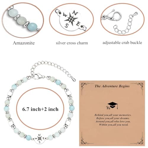 Ediseng Graduation Compass Bracelet for Her,Class of 2025,Personalized Graduation Gifts for High School/College/Masters Degree/Nurse/8th Grade/5th Grade/Middle School (amazonite) - Thumbnail 4