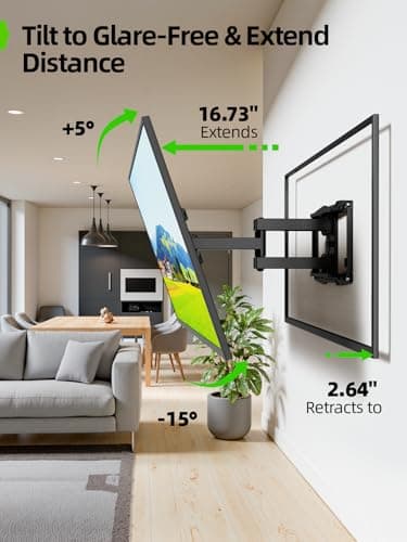 USX MOUNT Full Motion TV Wall Mount for 42-97 Inch TVs up to 150lbs, Swivel and Tilt Wall Mount TV Barcket with Extension, Max VESA 600x400mm & 16" Wood Studs，Fit Most 75 85 86 90 95 inch TVs - Thumbnail 3