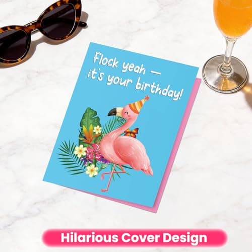 mountova Funny Birthday Cards with Sound & Motion - Flamingo Musical Birthday Cards for Her Women, Mom, Sister, Bestie, Pop Up Birthday Card with Envelope, 5.9" x 7.9" - Thumbnail 4