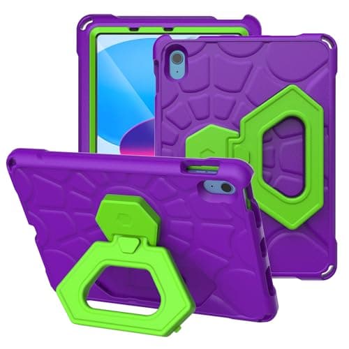 YIHE Shockproof Kids Case for iPad (A16) 11th Generation 11 Inch 2025/ iPad 10th Generation 10.9 inch 2022, Durable Protective Cover with Built-in Screen Protector & Stable Stand, Purple Green - Image 1
