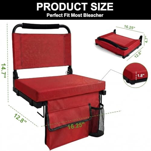 Siuzon Stadium Seats for Bleachers with Back Support, Folding Bleacher Chairs for Sports Games, Concerts Floor Chair Stadium Seat with Cushion and Shoulder Strap, Perfect for Sports Events - Thumbnail 2